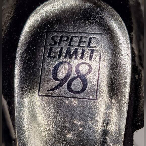 Speed Limit 98 Black Faux Suede Silver Spikes Open Toe Pump Heels 7.5 - Picture 10 of 16